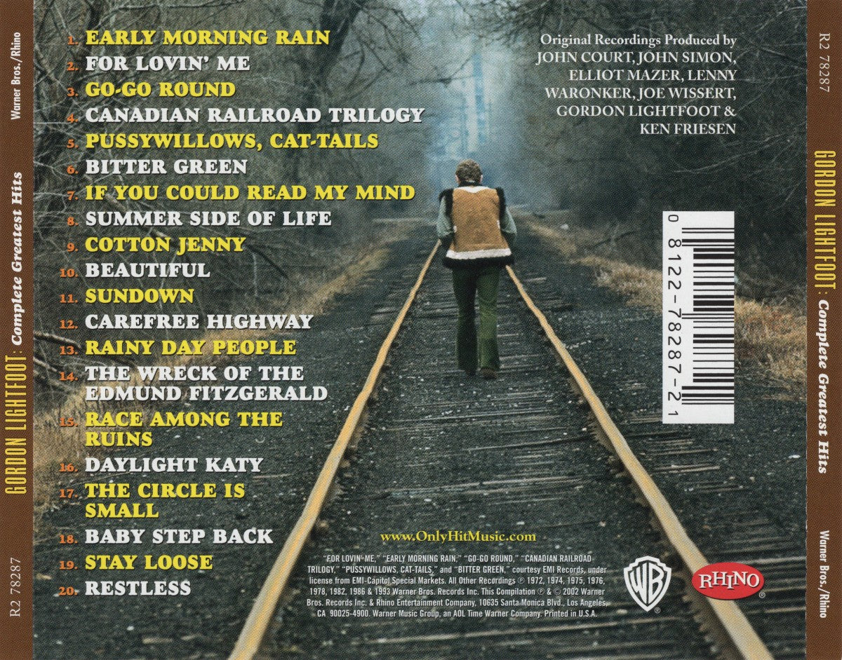 Back Cover: Gordon Lightfoot – The Complete Greatest Hits CD | Relix
