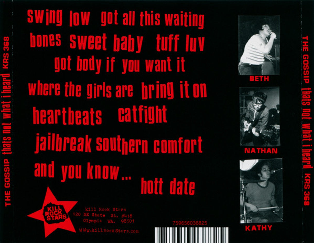 Back Cover: Gossip – That's Not What I Heard CD | Relix
