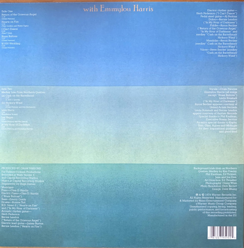 Back Cover: Gram Parsons – Grevious Angel (180 Gram LP Vinyl) Vinyl LP | Relix