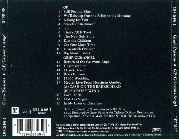 Back Cover: Gram Parsons – Grievous Angel CD | Relix