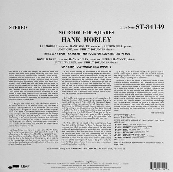 Back Cover: Hank Mobley – No Room For Squares (Blue Note Classic Vinyl Serie Vinyl LP | Relix