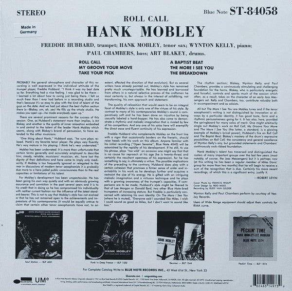 Back Cover: Hank Mobley – Roll Call (Blue Note Classic Vinyl Edition, 180 Gram) Vinyl LP | Relix