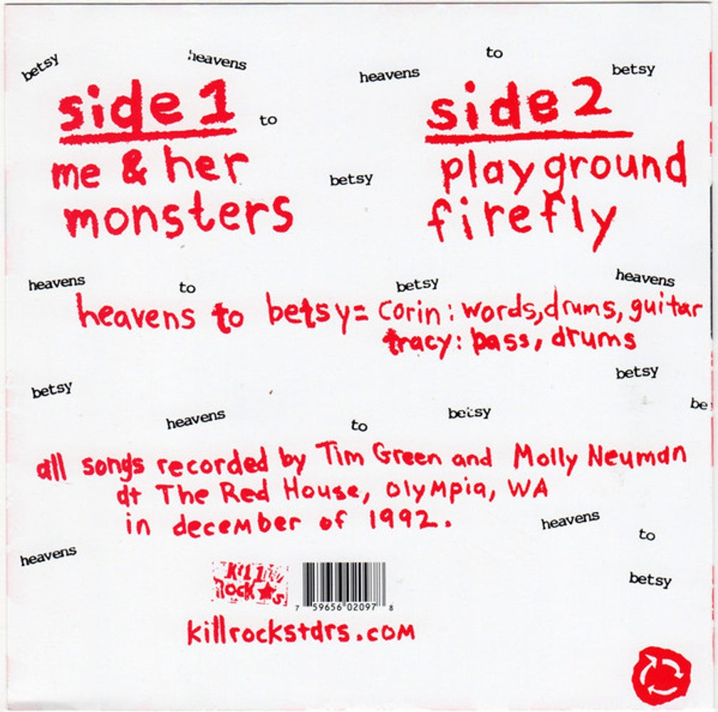 Back Cover: Heavens To Betsy – These Monsters Are Real (Download Included 7" Vinyl) Vinyl LP | Relix