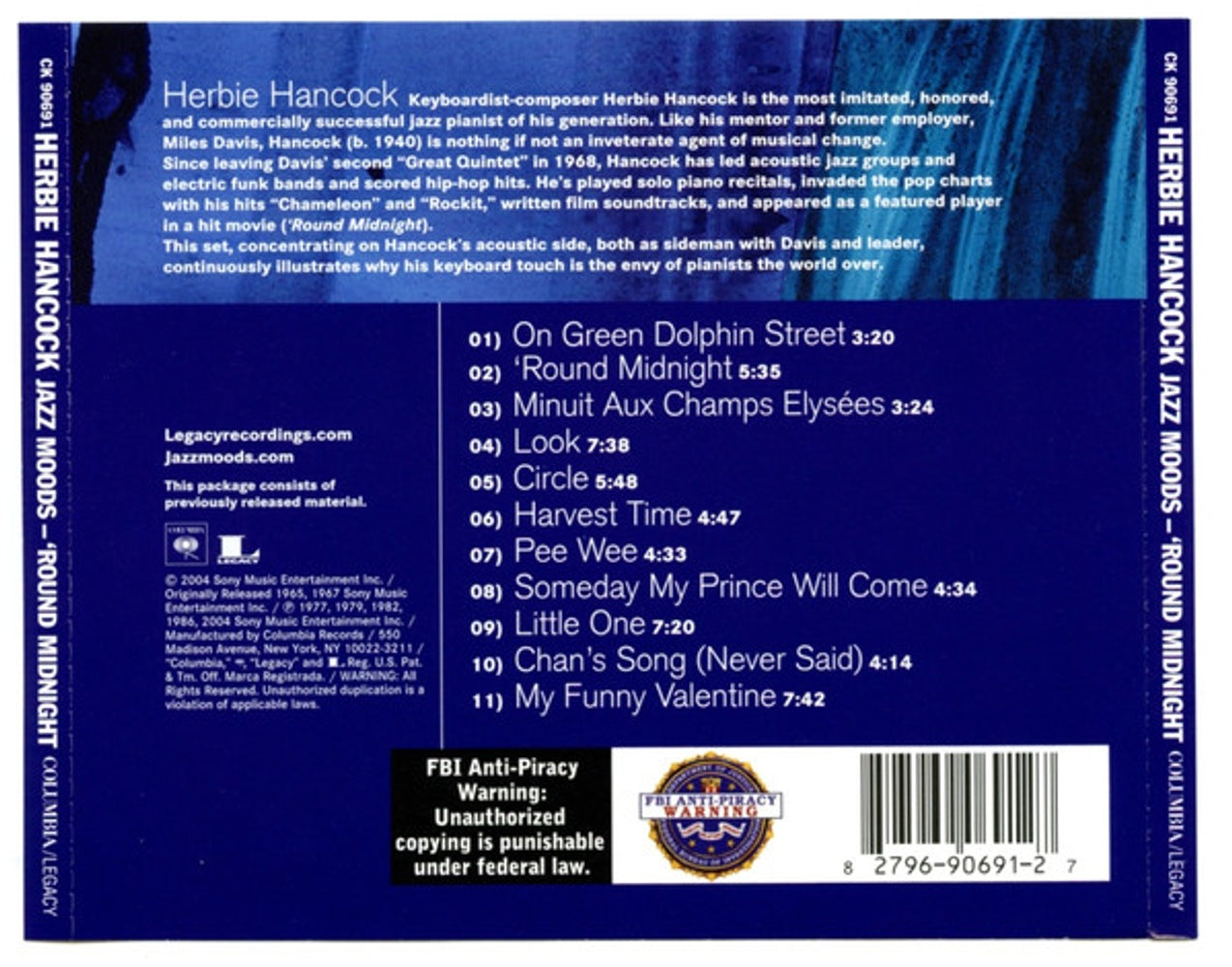 Back Cover: Herbie Hancock – Jazz Moods: Round Midnight CD | Relix