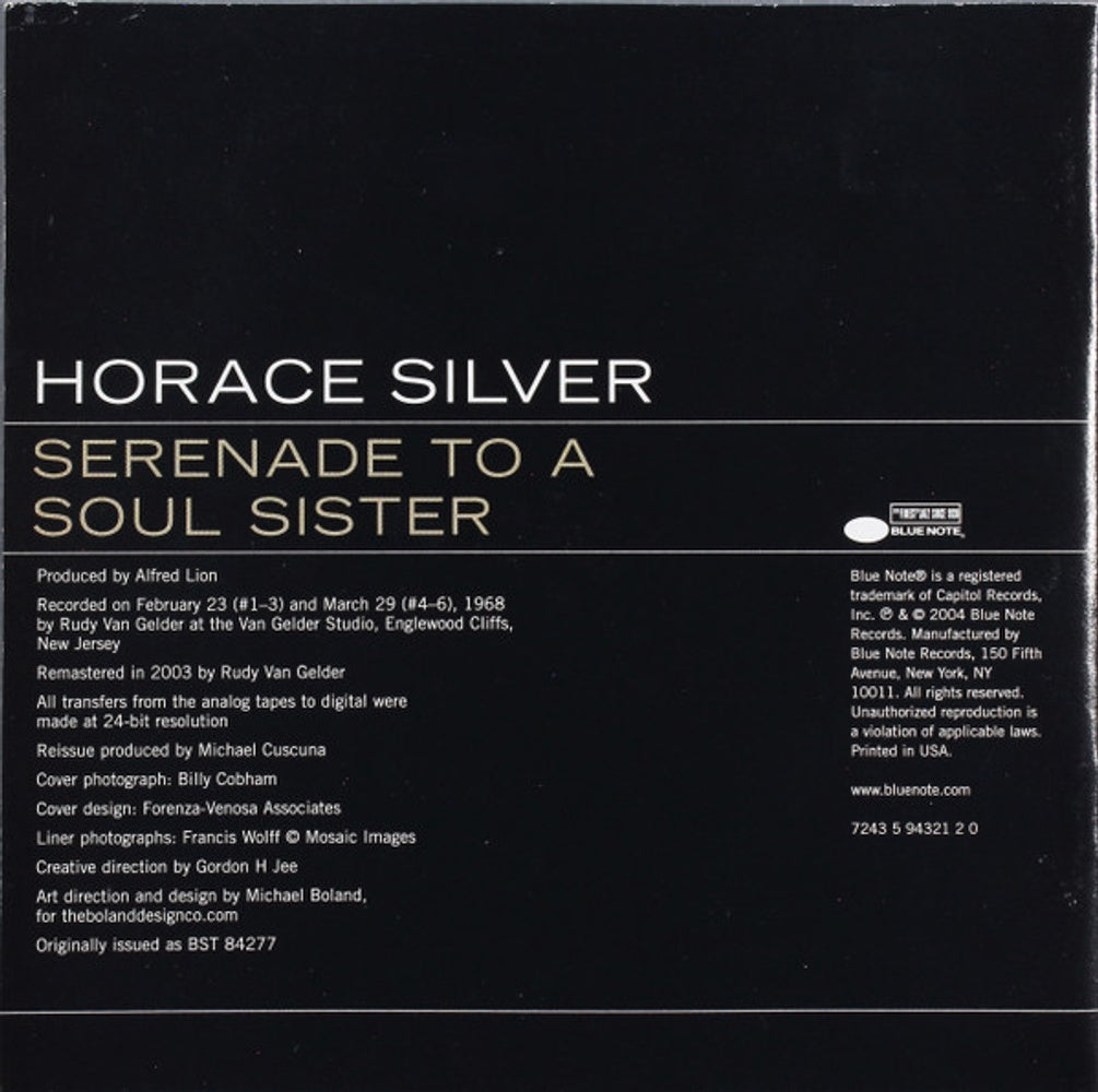 Back Cover: Horace Silver – Serenade To A Soul Sister (Remastered CD) CD | Relix