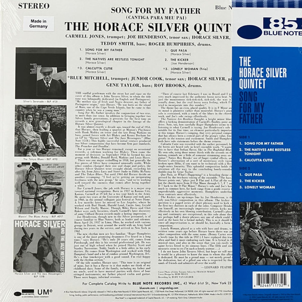 Back Cover: Horace Silver – Song For My Father (Blue Note Classic Vinyl Edition) Vinyl LP | Relix