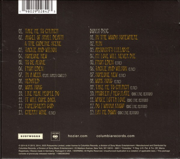 Back Cover: Hozier – Hozier (Special Edition) - CD | Relix