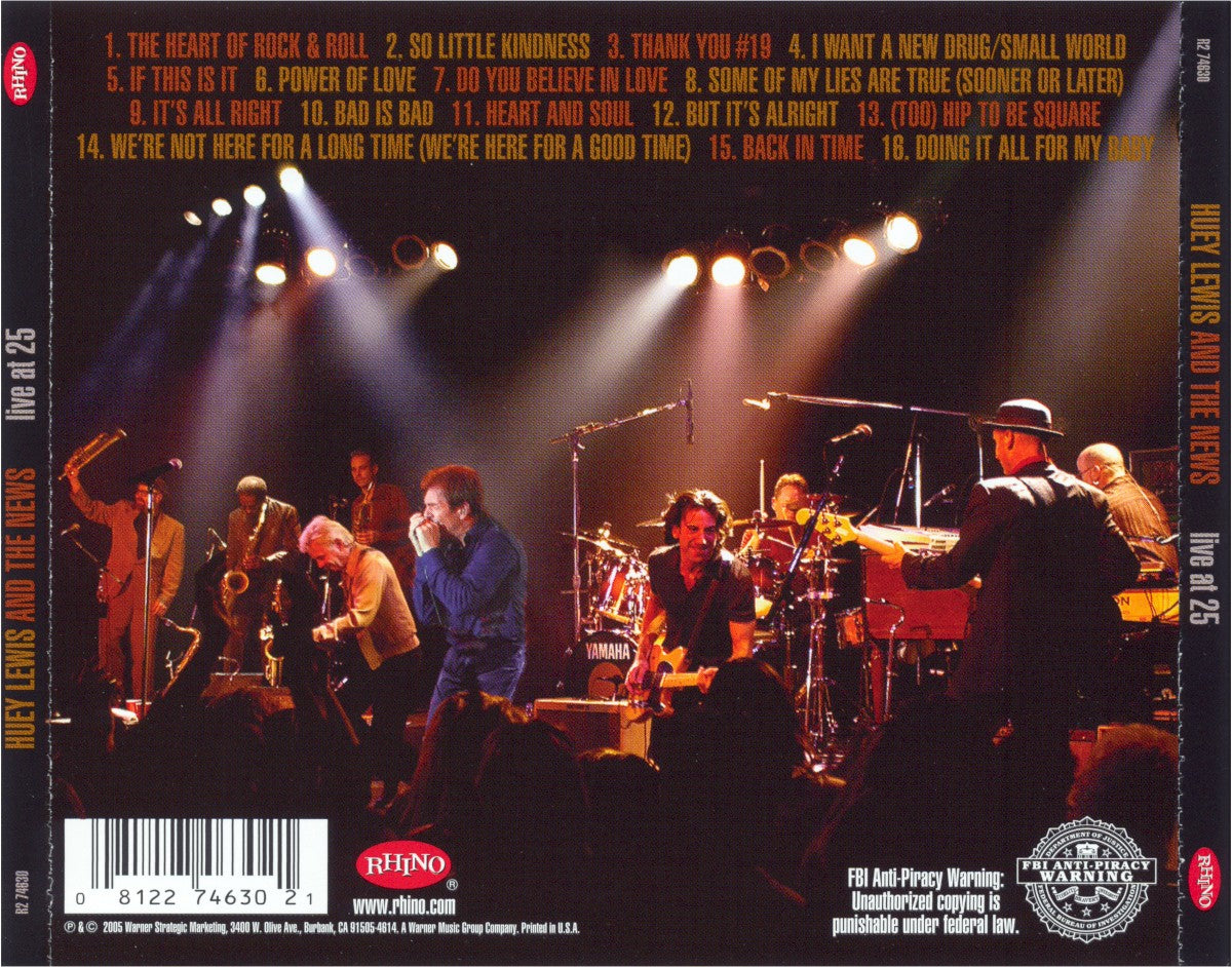 Back Cover: Huey Lewis & The News – Live at 25 CD | Relix