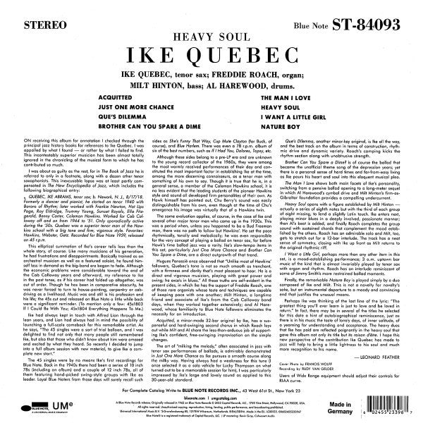 Back Cover: Ike Quebec – Heavy Soul (Blue Note Classic Vinyl Series) Vinyl LP | Relix