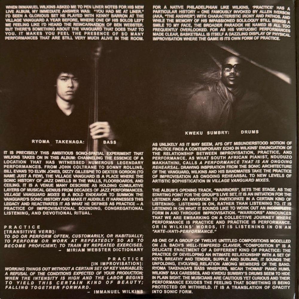 Back Cover: Immanuel Wilkins – Immanuel Wilkins Quartet: Live At The Village Vinyl LP | Relix