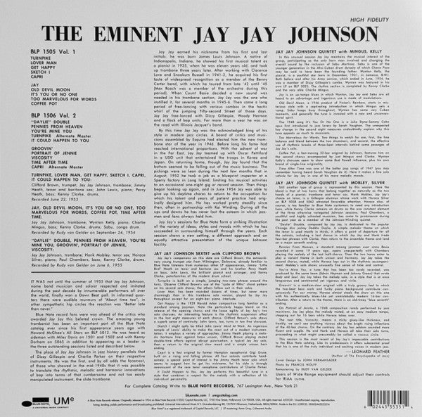 Back Cover: J.J. Johnson – The Eminent Jay Jay Johnson, Vol. 1 (Blue Note Classic Vinyl Series)[LP] Vinyl LP | Relix