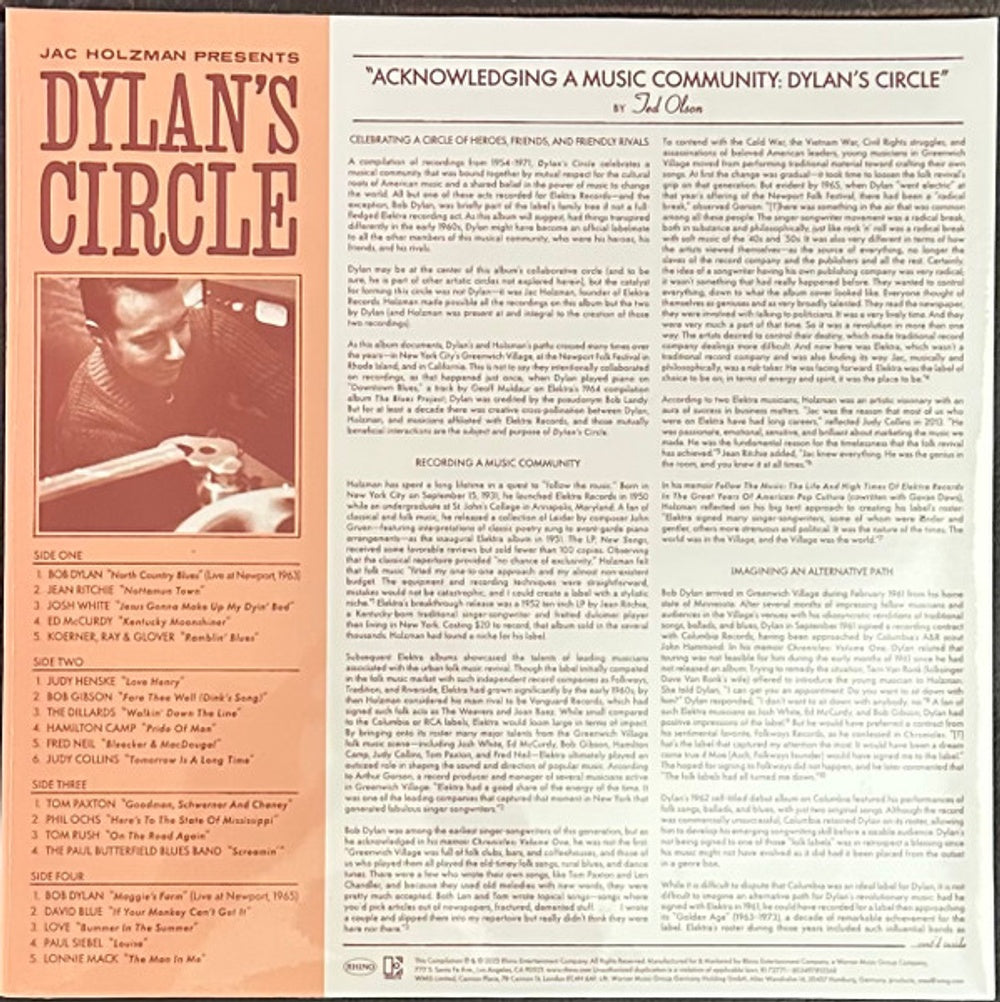 Back Cover: Jac Holzman – Jac Holzman Presents: Dylan's Circle (Bme LP Vinyl) Vinyl LP | Relix