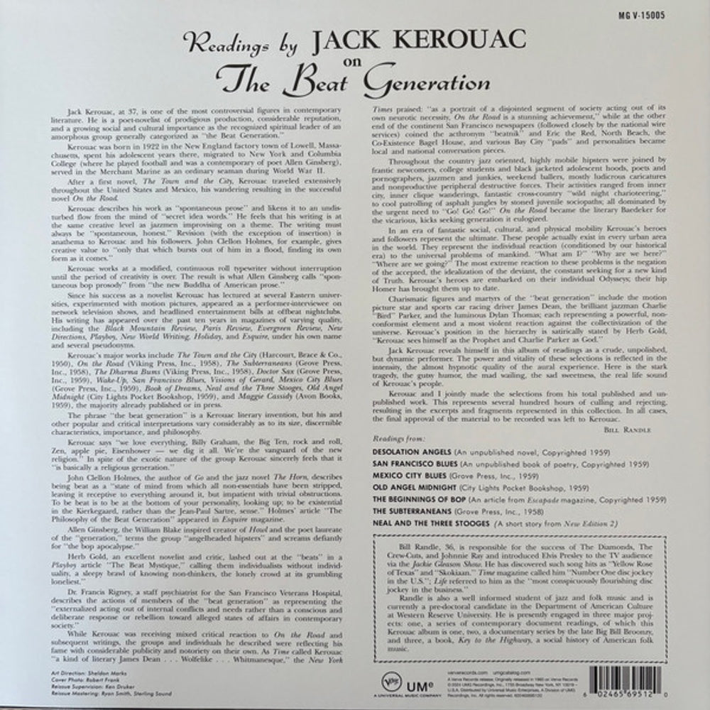 Back Cover: Jack Kerouac – Readings By Jack Kerouac On The Beat Generation Vinyl LP | Relix