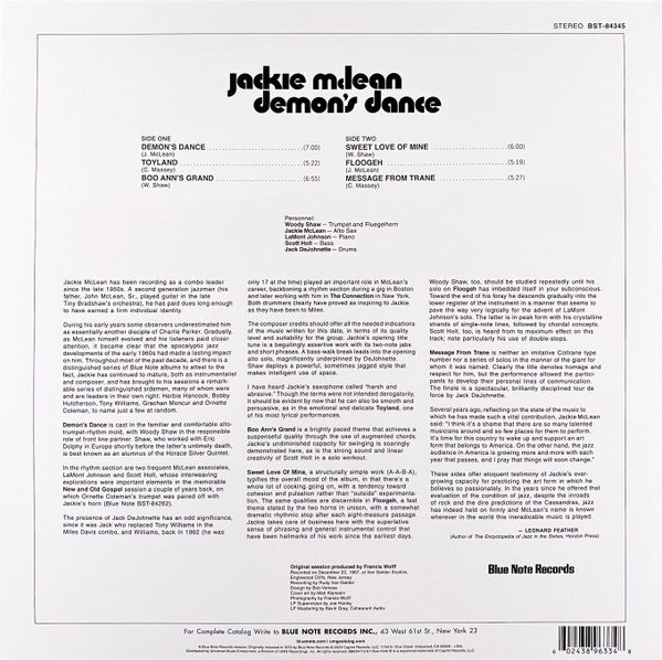 Back Cover: Jackie Mclean – Demon's Dance (Blue Note Tone Poet Series LP Vinyl) Vinyl LP | Relix