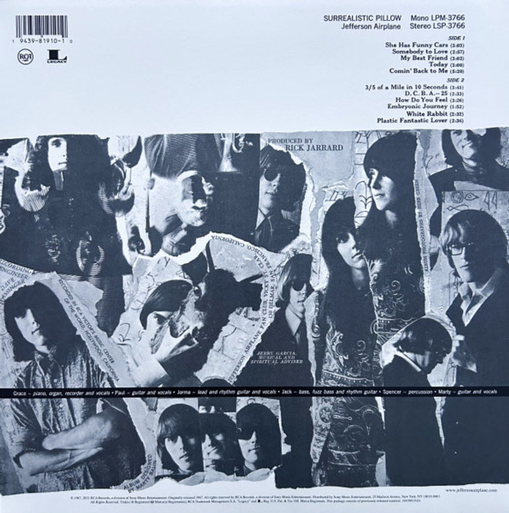 Back Cover: Jefferson Airplane – Surrealistic Pillow (180G Remastered LP Vinyl) Vinyl LP | Relix