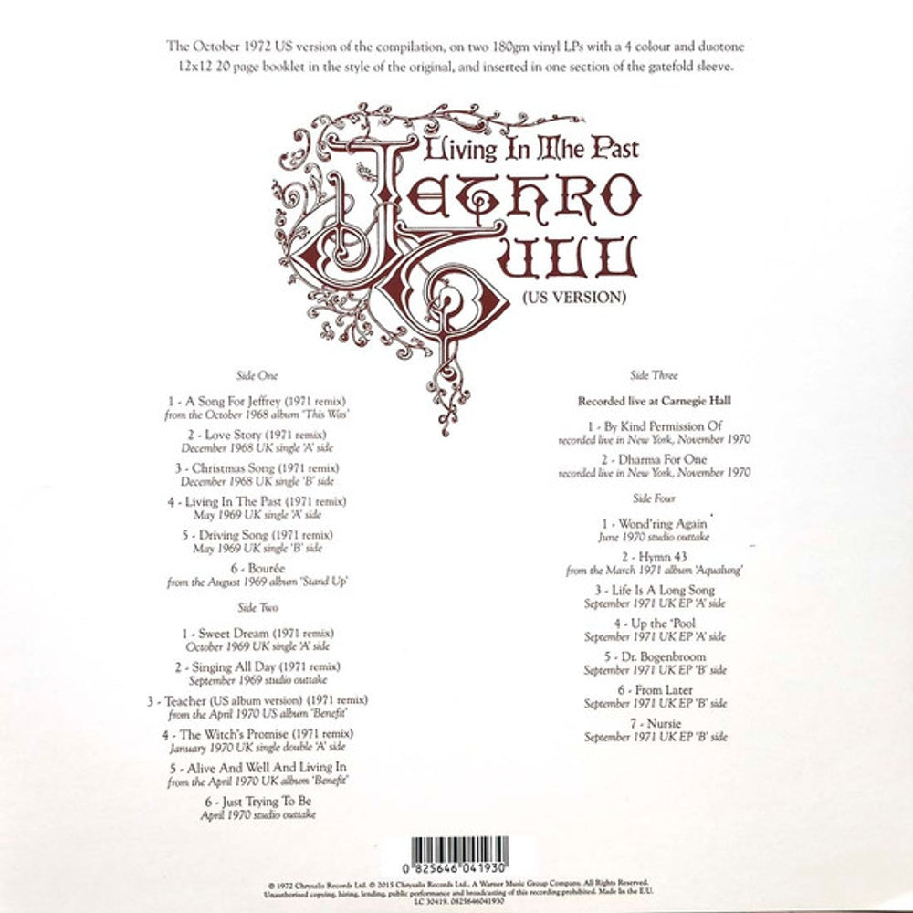 Back Cover: Jethro Tull – Living In The Past (2LP 180 Gram) Vinyl LP | Relix