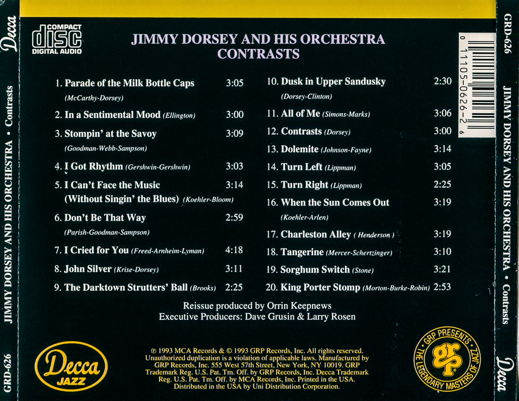 Back Cover: Jimmy Dorsey & His Orchestra – Contrasts CD | Relix