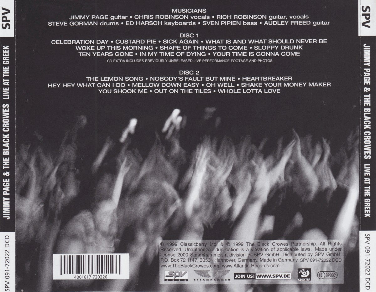 Back Cover: Jimmy Page & The Black Crowes – Live at the Greek Vinyl LP | Relix