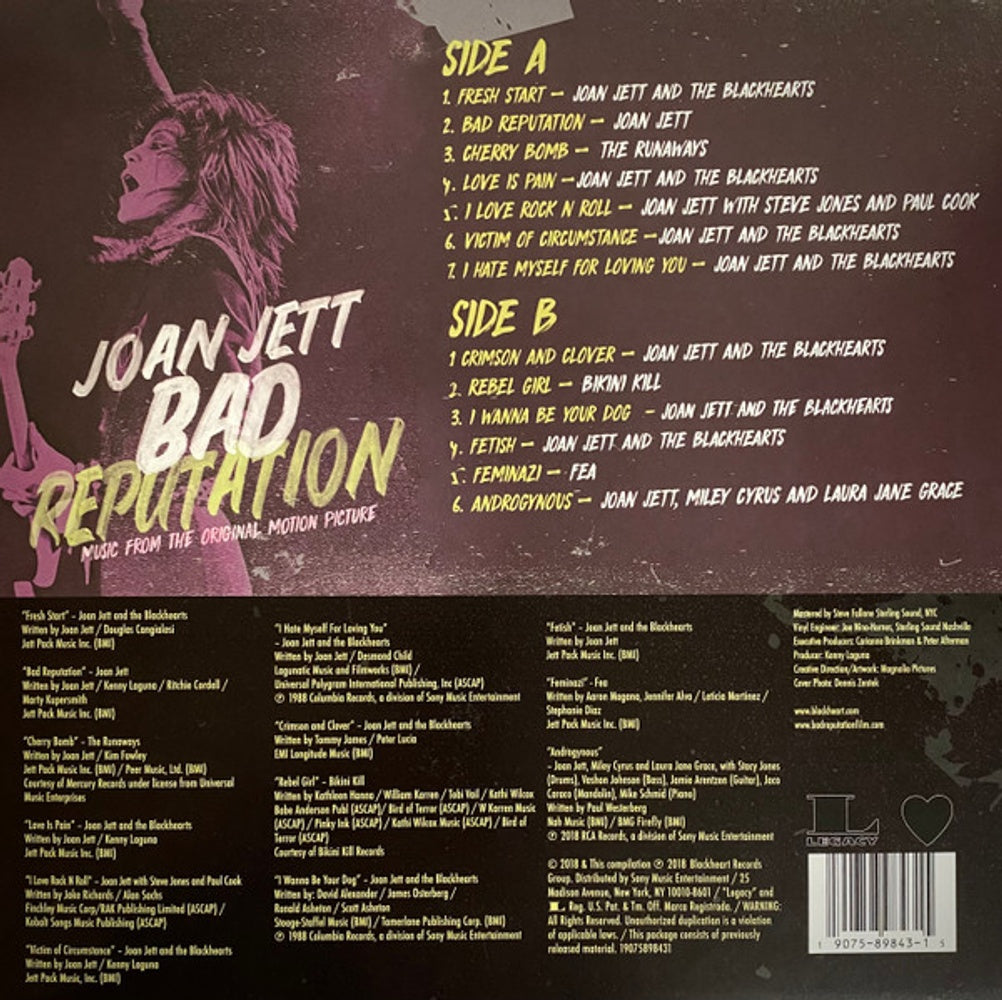 Back Cover: Joan Jett – Bad Reputation: Music From The Original Motion Picture Vinyl LP | Relix