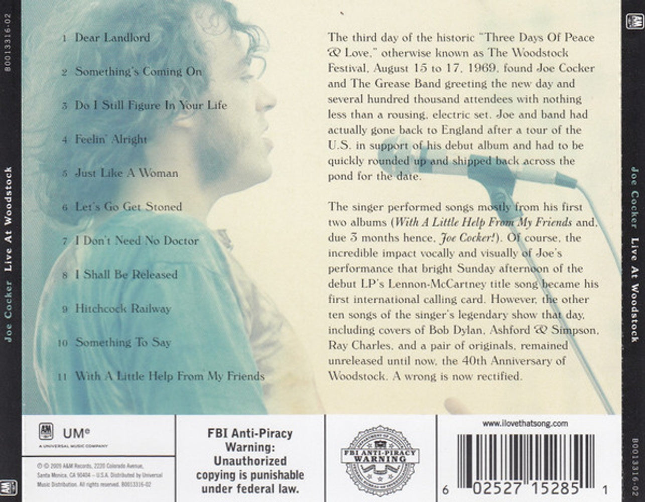 Back Cover: Joe Cocker – Live at Woodstock CD | Relix