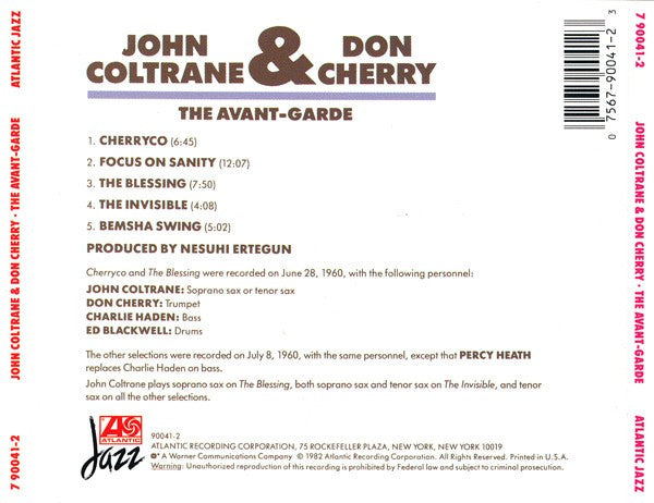 Back Cover: John Coltrane – Avant-Garde CD | Relix