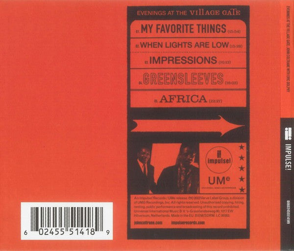 Back Cover: John Coltrane – Evenings At The Village Gate: John Coltrane With Eric Dolphy CD | Relix