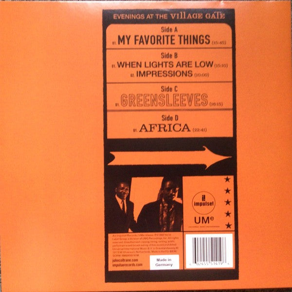 Back Cover: John Coltrane – Evenings At The Village Gate: John Coltrane With Eric Dolphy Vinyl LP | Relix