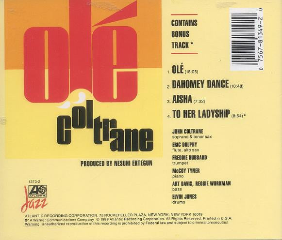 Back Cover: John Coltrane – Ole Coltrane CD | Relix