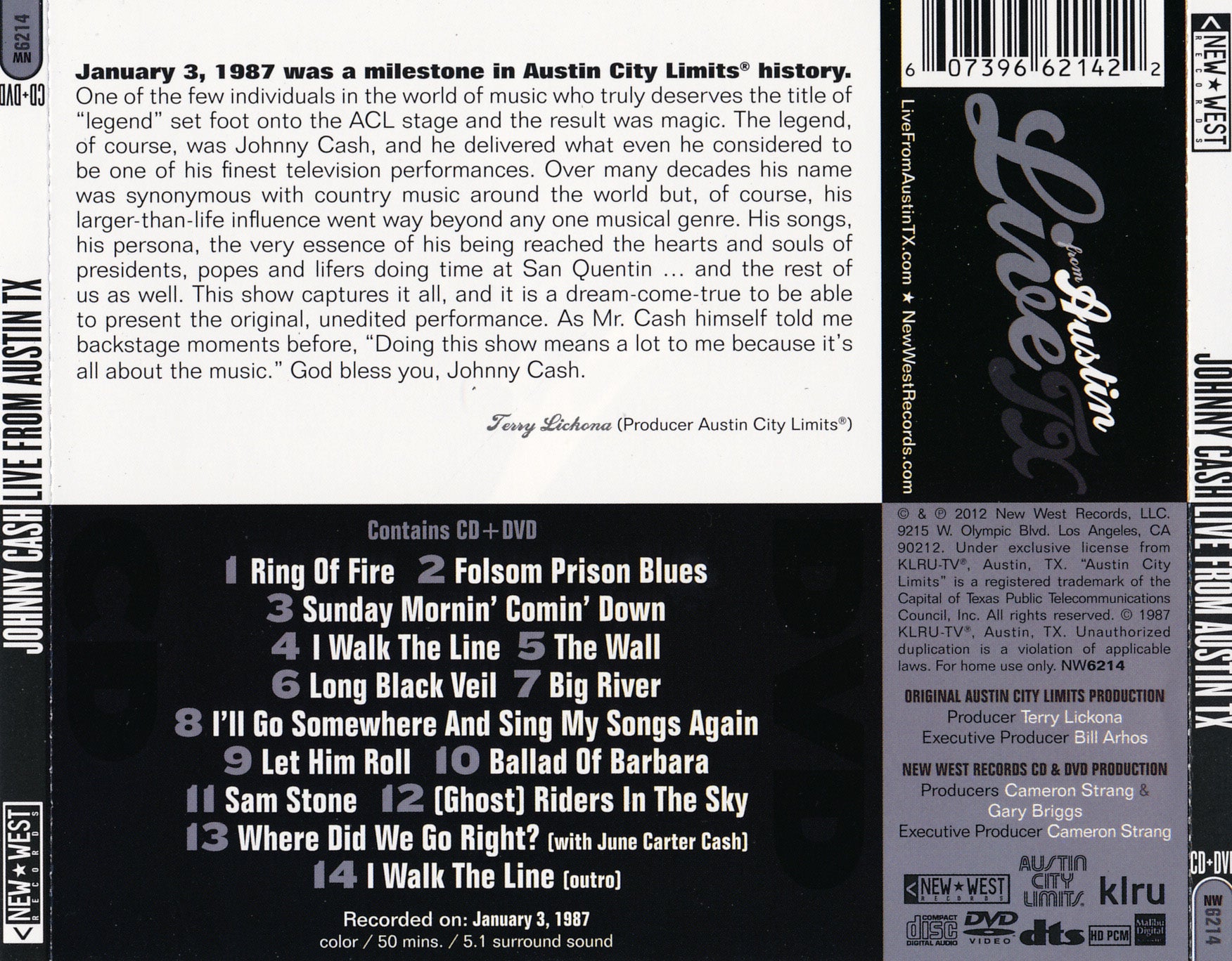 Back Cover: Johnny Cash – Live from Austin TX CD | Relix