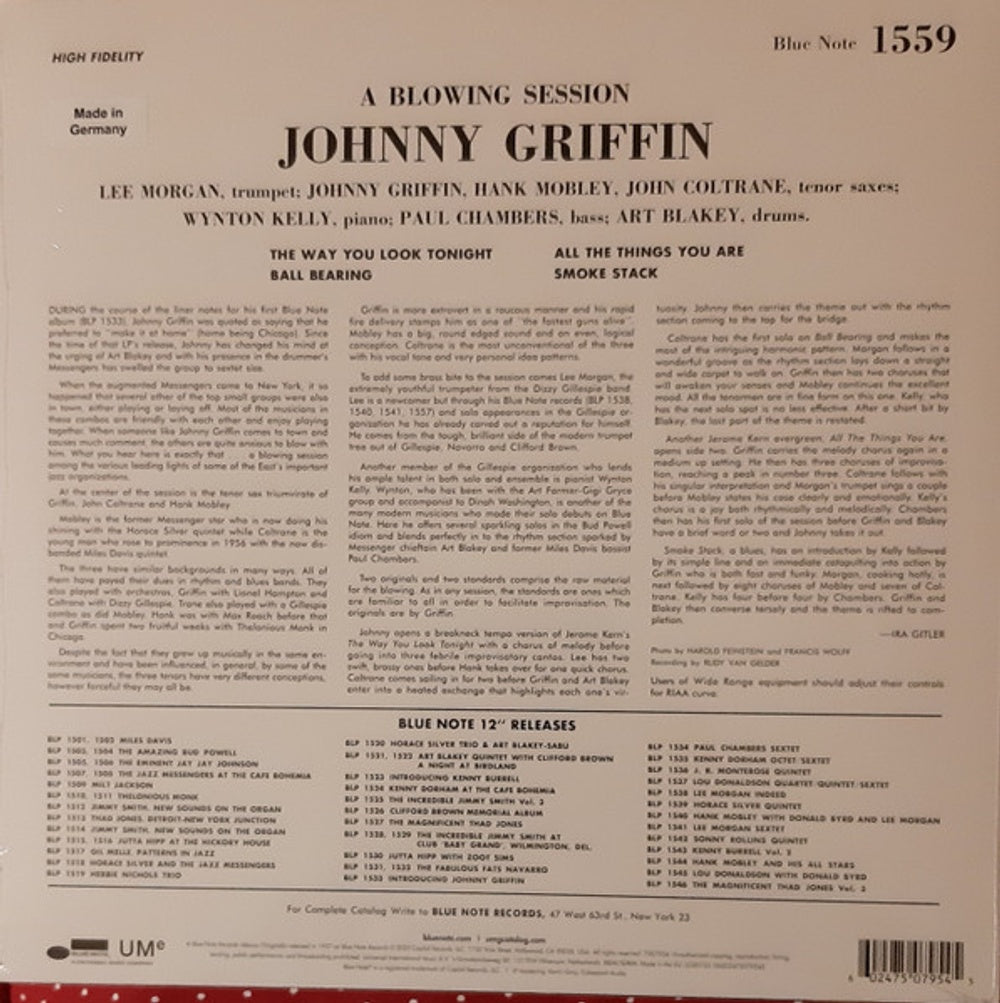 Back Cover: Johnny Griffin – Blowing Session (Blue Note Classic Vinyl Edition) Vinyl LP | Relix