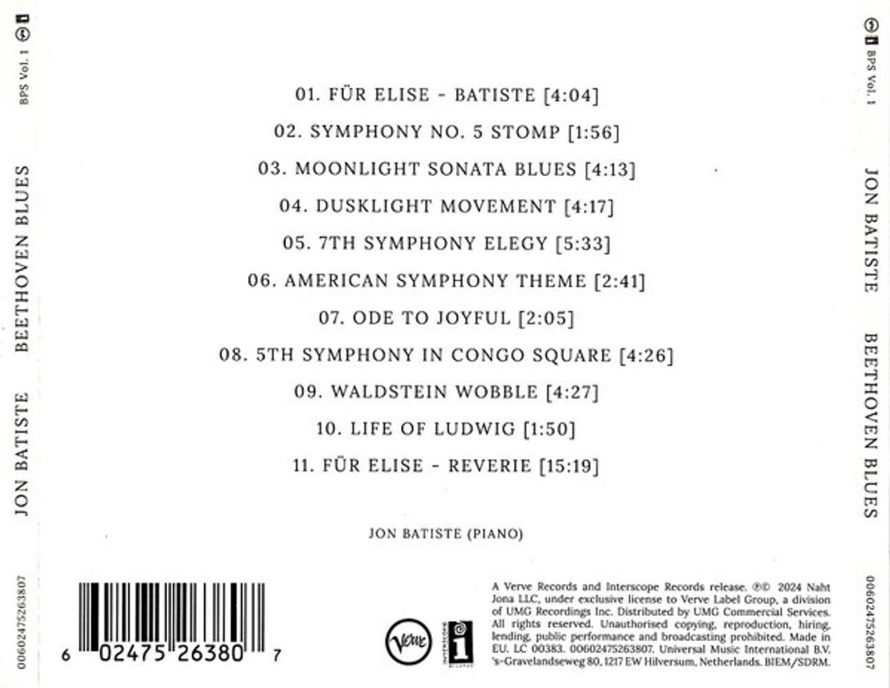 Back Cover: Jon Batiste – Beethoven Blues CD | Relix