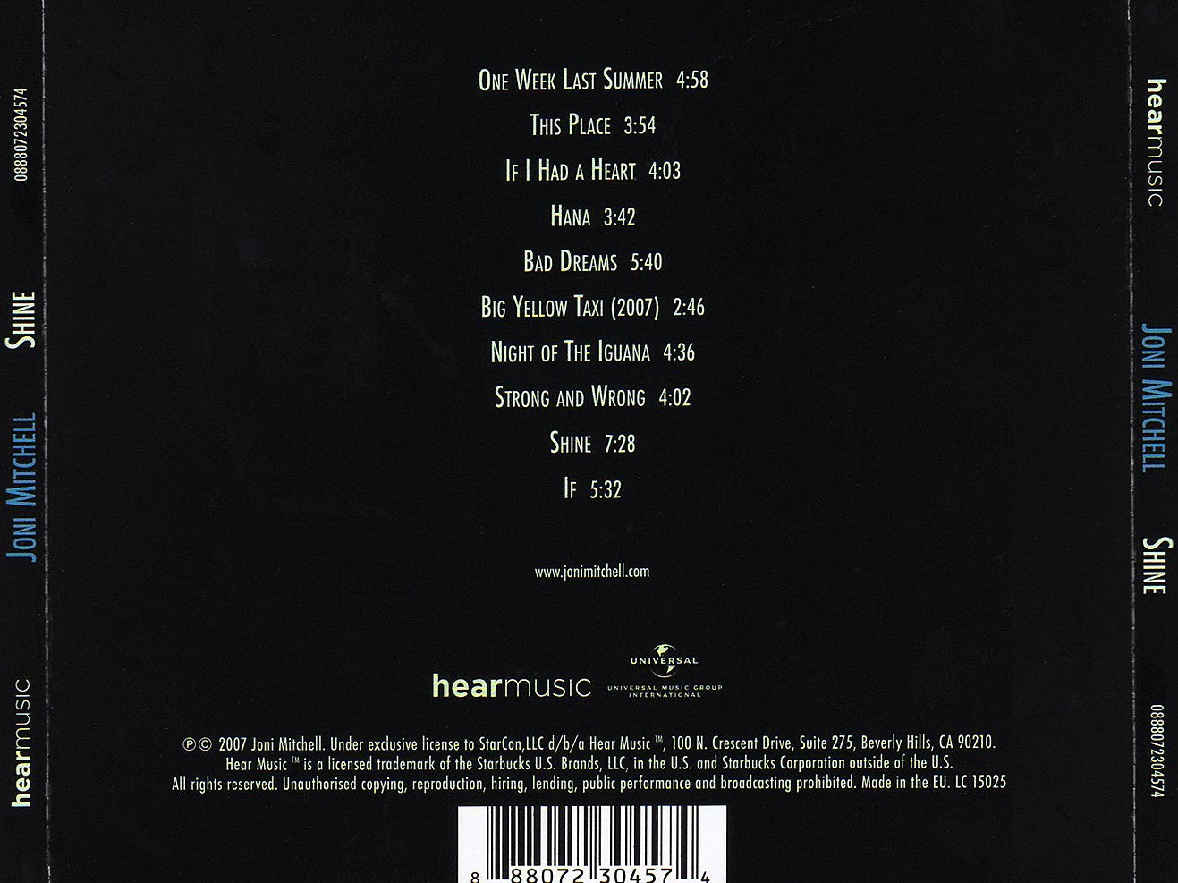 Back Cover: Joni Mitchell – Shine Vinyl LP | Relix