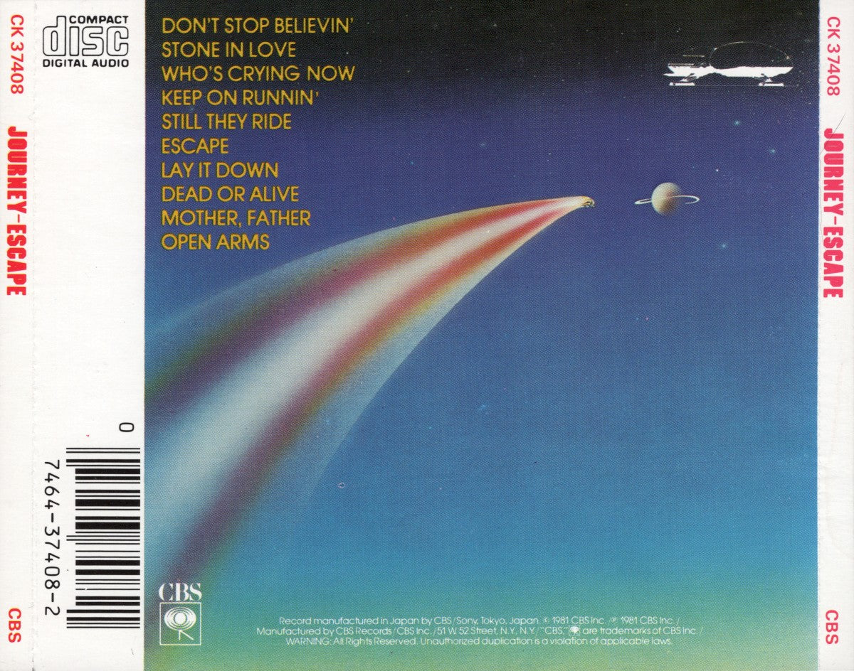 Back Cover: Journey – Escape Vinyl LP | Relix