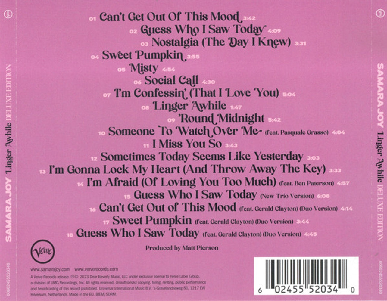 Back Cover: Joy, Samara – Linger Awhile CD | Relix