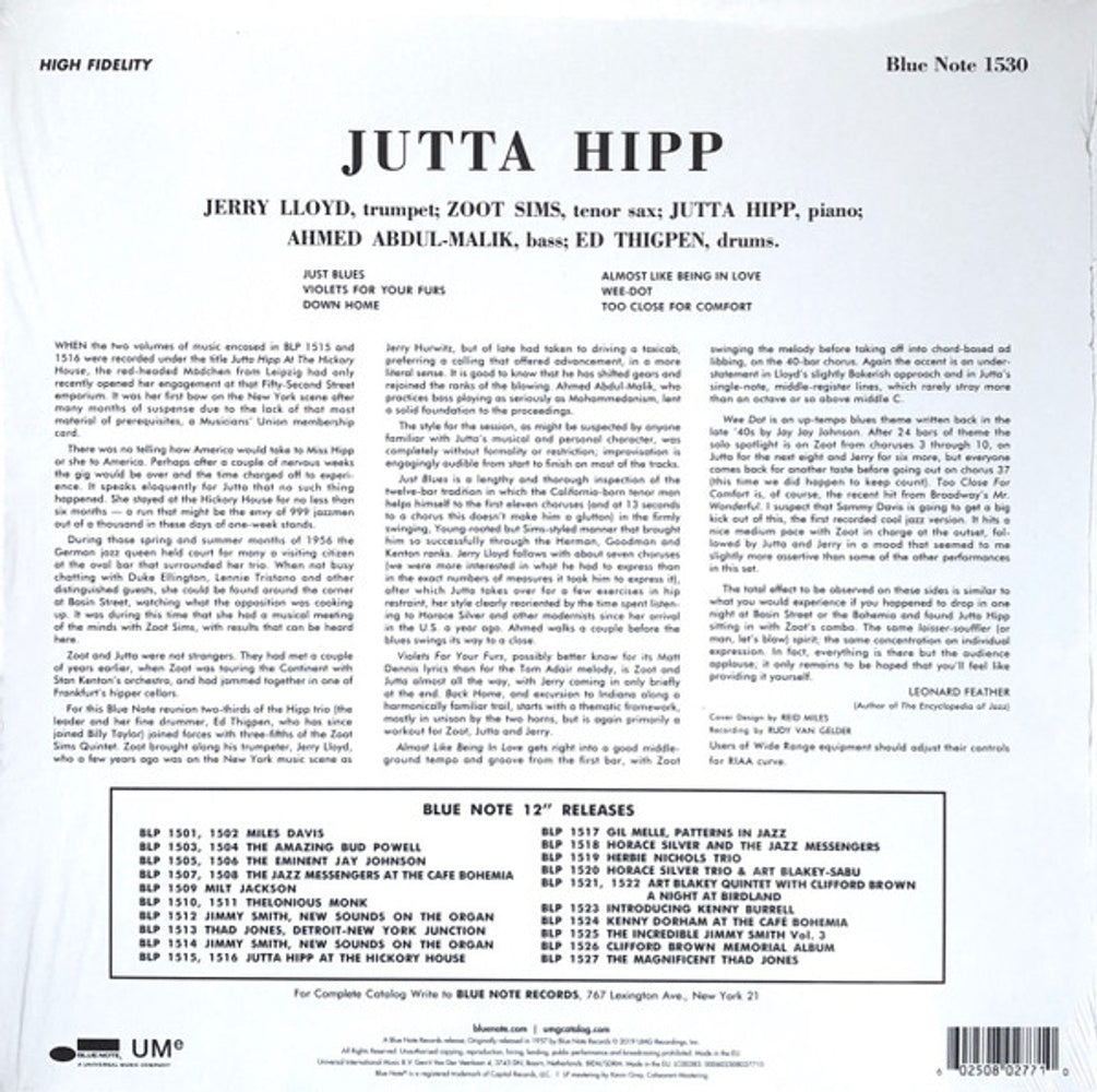 Back Cover: Jutta Hipp – Jutta Hipp With Zoot Sims Vinyl LP | Relix
