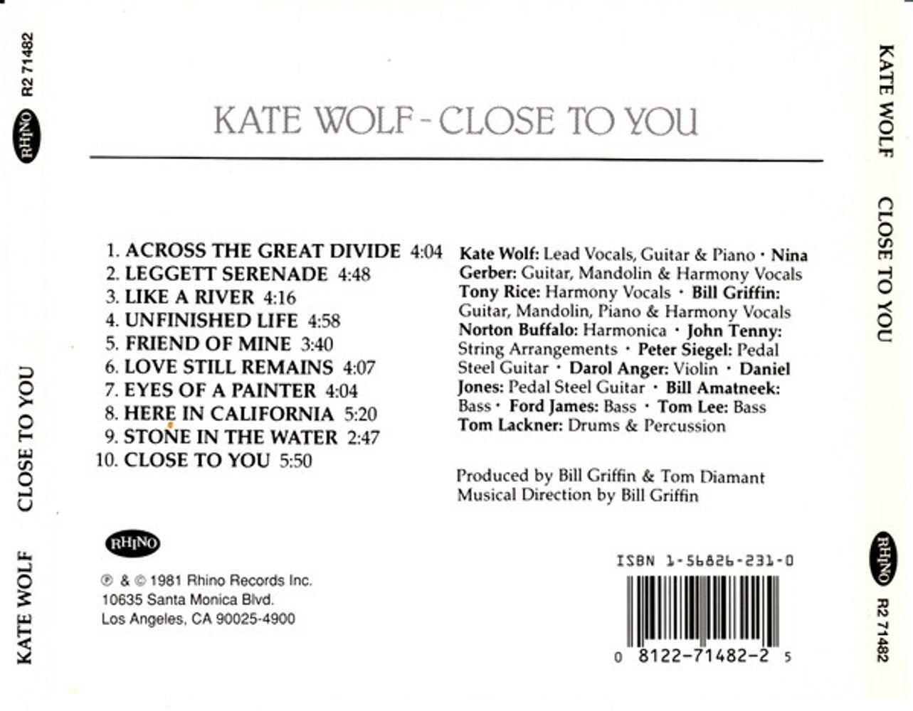 Back Cover: Kate Wolf – Close to You CD | Relix
