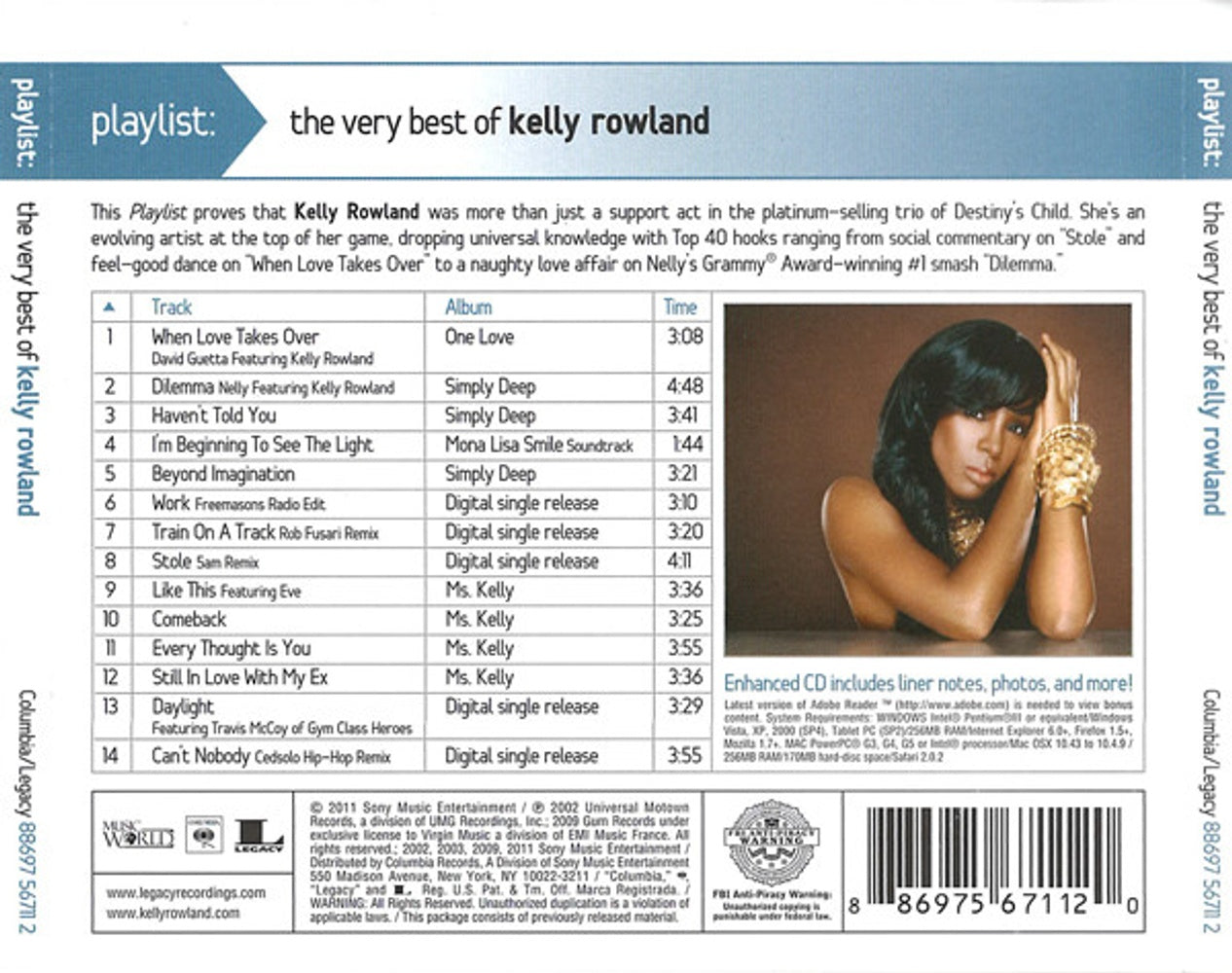 Back Cover: Kelly Rowland – Playlist: The Very Best Of Kelly Rowland CD | Relix