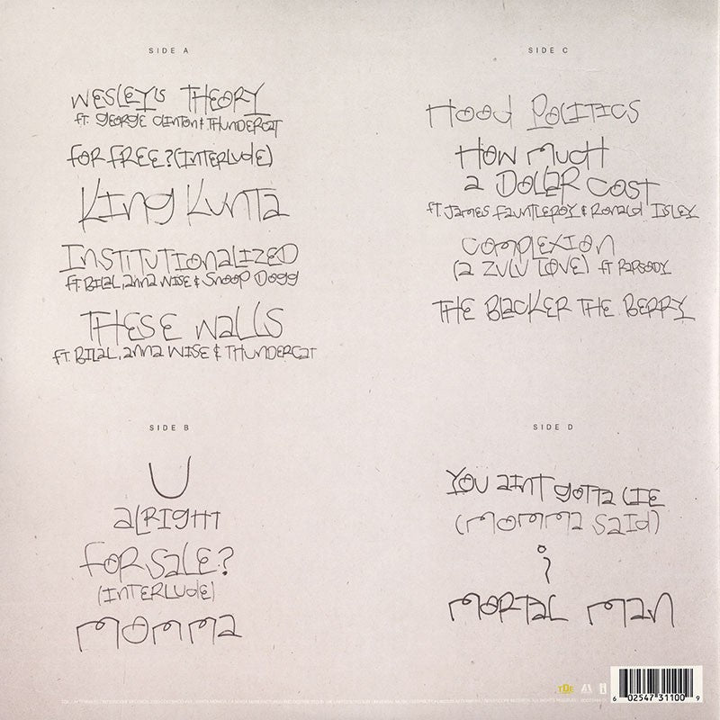 Back Cover: Kendrick Lamar – To Pimp a Butterfly (LP Vinyl) Vinyl LP | Relix
