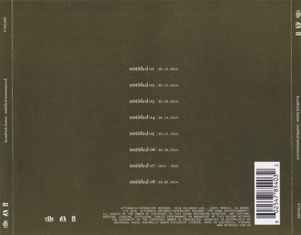 Back Cover: Kendrick Lamar – untitled unmastered. (CD) CD | Relix