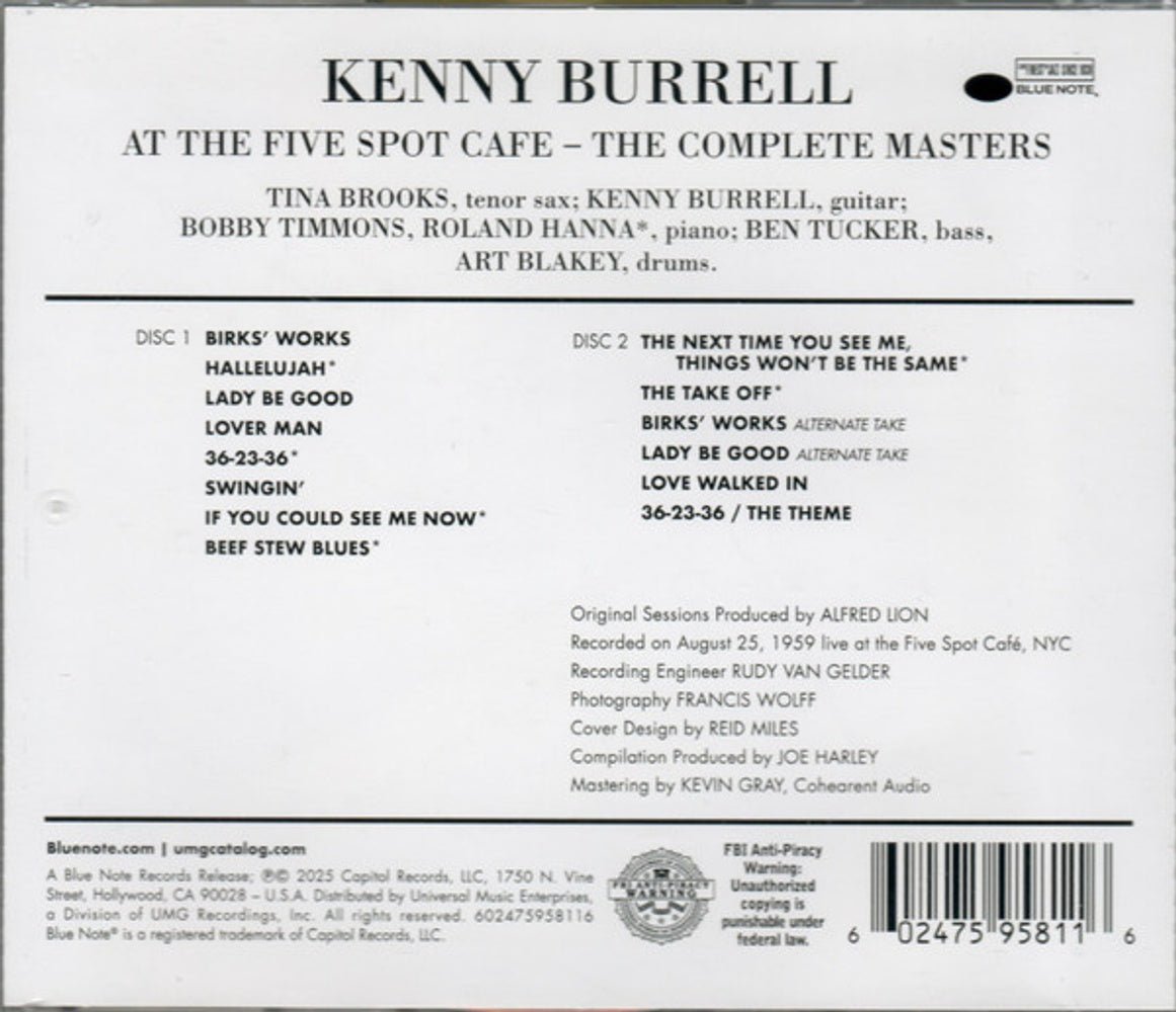 Back Cover: Kenny Burrell  / Blakey,Art – On View At The Five Spot Cafe: Complete Masters CD | Relix