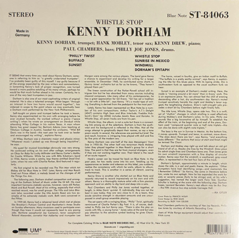 Back Cover: Kenny Dorham – Whistle Stop (Blue Note Classic Vinyl Edition) Vinyl LP | Relix