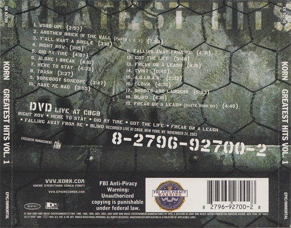 Back Cover: Korn – Greatest Hits, Vol. 1 (2-CD) CD | Relix