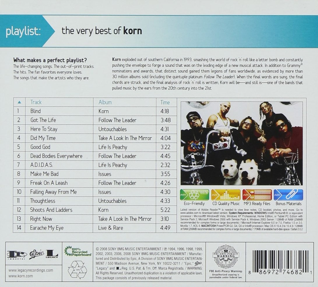 Back Cover: Korn – Playlist: The Very Best Of Korn CD | Relix