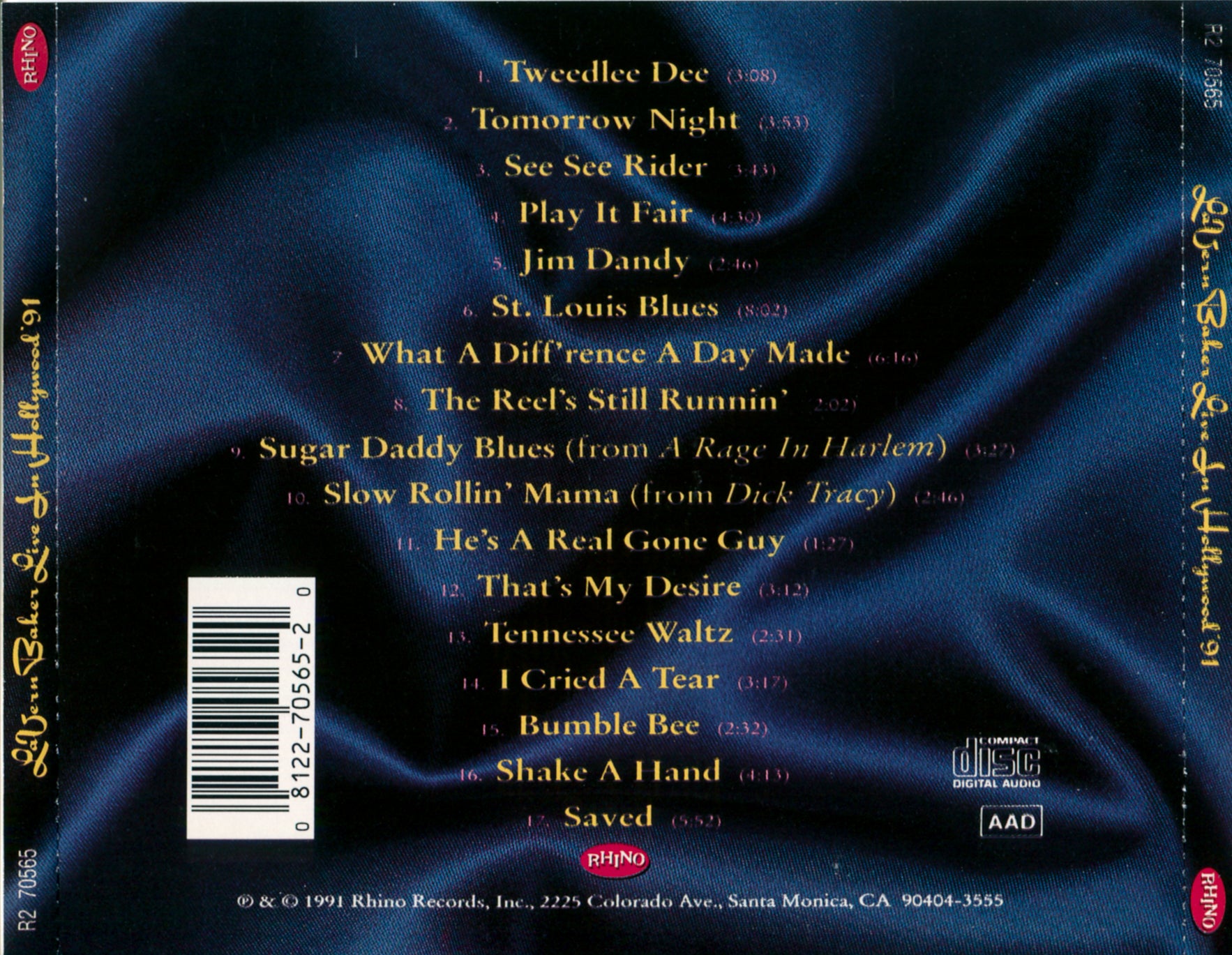 Back Cover: La Baker Vern – Live in Hollywood 91 CD | Relix