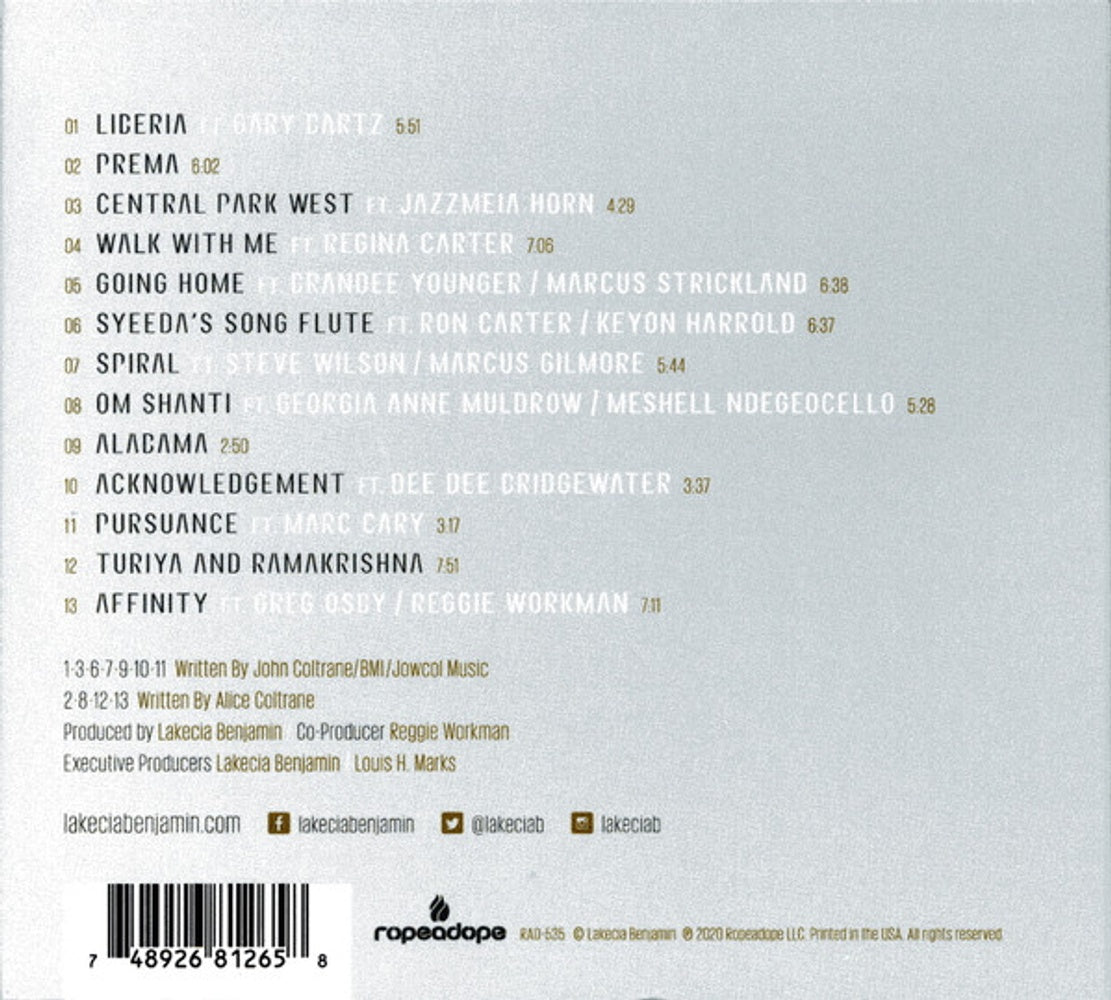 Back Cover: Lakecia Benjamin – Pursuance: The Coltranes CD | Relix
