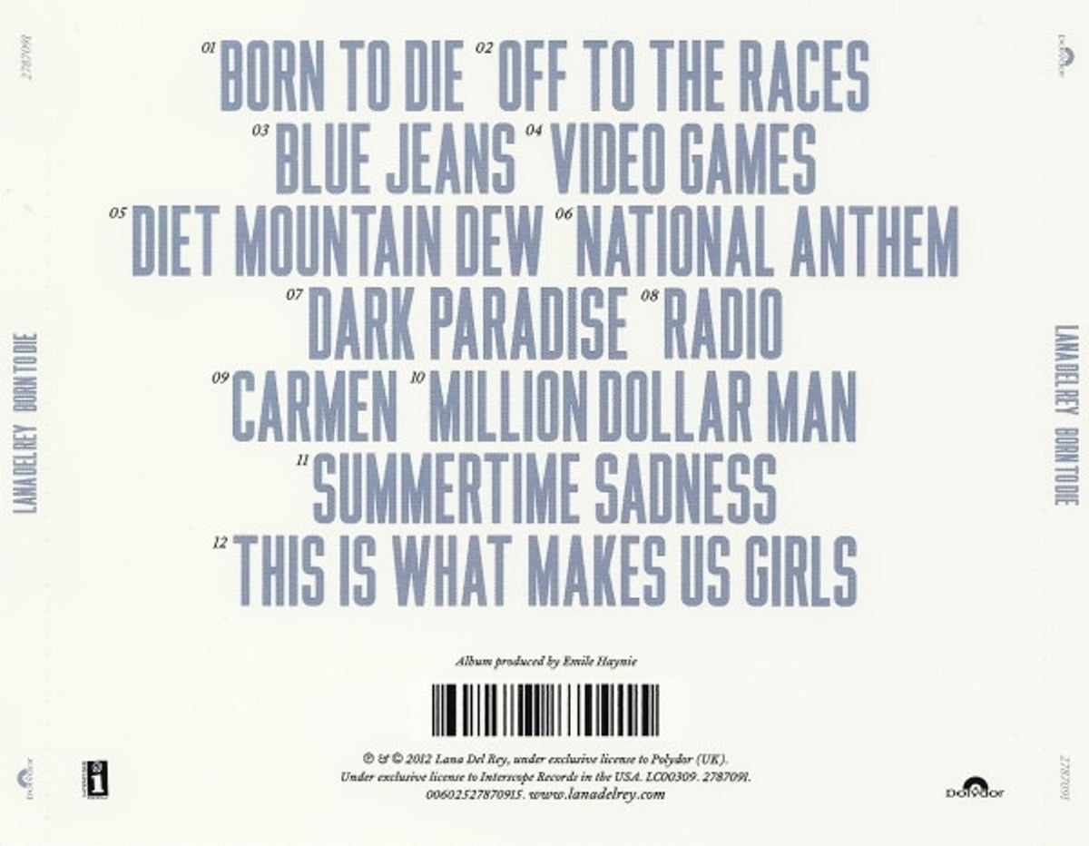 Back Cover: Lana Del Rey – Born to Die (CD) CD | Relix