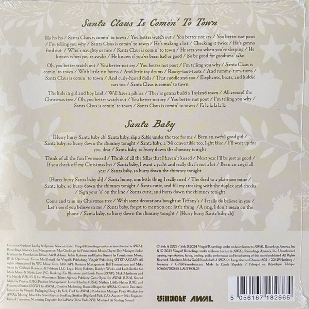 Back Cover: Laufey – A Very Laufey Holiday: The Santa Claus Is Comin' To Town Edition (Snow Globe Glitter 7inch 7" Vinyl) Vinyl LP | Relix