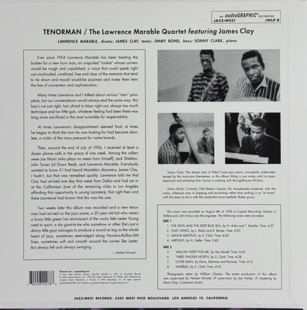 Back Cover: Lawrence Marable Quartet – Tenorman (Blue Note Tone Poet Edition, 180 Gram LP Vinyl) Vinyl LP | Relix
