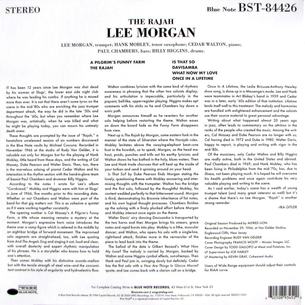 Back Cover: Lee Morgan – The Rajah (Blue Note Tone Poet Series LP Vinyl) Vinyl LP | Relix