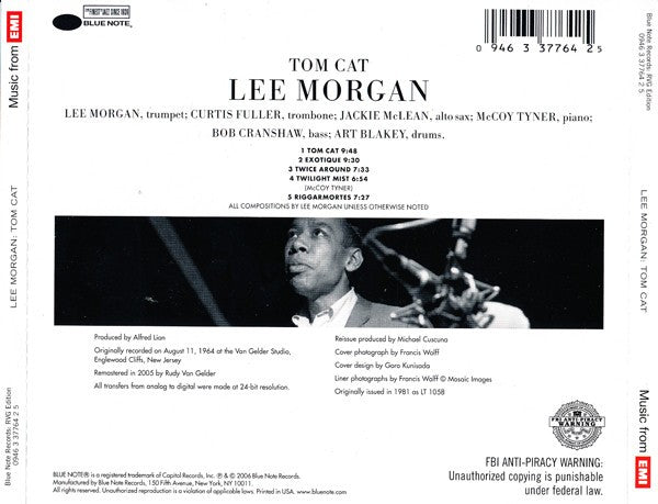 Back Cover: Lee Morgan – Tom Cat (Remastered CD) CD | Relix